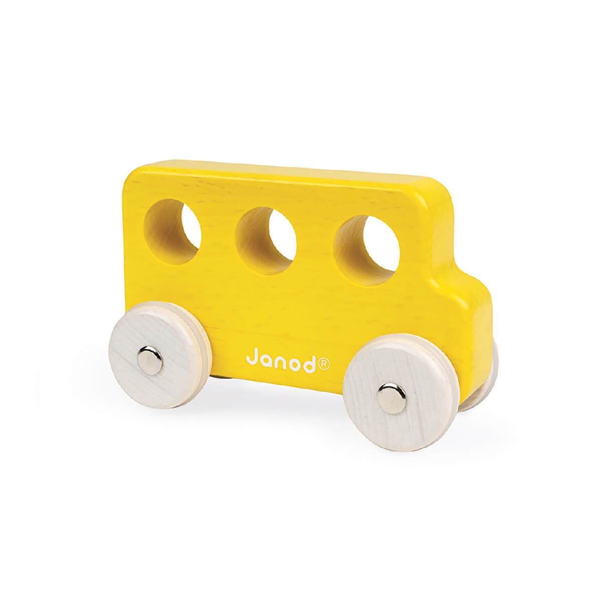 Janod, Push Along Wooden Vehicle, Yellow Bus, Wooden Car, Wooden Toy, Nottingham Kids Shop, Midlands Baby Shop