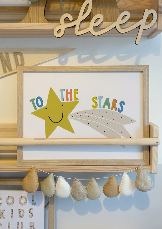 Load image into Gallery viewer, Minii &amp;amp; Maxii, Shooting Stars A3 Print, To The Stars Print, Childrens Walll Print, Nursery Decor, Nottingham Kids Shop, Midlands Baby Shop
